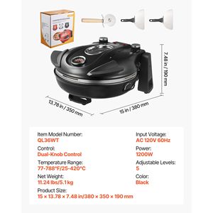 Forno Elettrico per Pizza da 1200W con 12 Modalità di Controllo della Temperatura, Pietra Refrattaria in Cordierite, 5 Modalità di Cottura, Funzione Mantenimento Caldo - Product Image 4