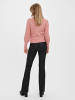 Pull en maille côtelée à col roulé pour femme, manches chauve-souris, ajusté, couleur rose vif, automne