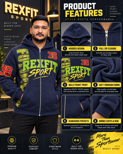 <b>Men's</b> <b>Navy</b> Full Zip Hoodie Varsity Number Winter Heavyweight <b>Fleece</b> Streetwear Jacket OEM Service Casual Apparel - Product Image 3