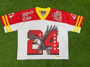 SHUJA SPORTS Fly Alone 24, Jersey de Malla para Hombre, Cuello en V, Rojo, Blanco y Amarillo, Impresión por Sublimación, Transpirable, Corte Regular, Diseño Personalizado ODM - Product Image 2