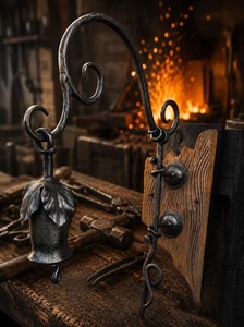 Poignée de porte en fer forgé à la main, ornée de motifs de feuilles et de cloches, avec support de style traditionnel, facile à assembler. - Product Image 6