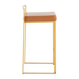 Sgabello da bancone contemporaneo Fuji di Fuji Gold con cuscino in ecopelle color cammello, set di 2 sgabelli da bar impilabili - Product Image 3