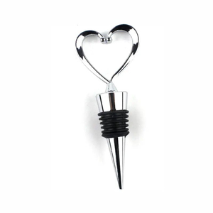 Bouchon de bouteille de vin en forme de cœur chromé, en alliage de zinc, pour cadeaux de mariage, cadeaux de fête nuptiale, souvenirs - Product Image 1