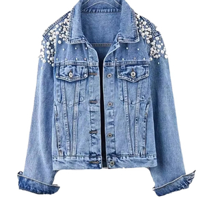 Trendy Womens Denim Jacket Featuring <b>Distressed</b> Look And Fashionable Fit Ideal For Autumn Winter And Spring Seasons Wear - Product Image 1