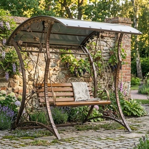 Heavy Duty Rustproof Hot Dip Galvanized Wrought Iron Victorian Outdoor Patio <b>Swing</b> Chair Non-Waterproof <b>Cushion</b> for 2-Person - Product Image 3