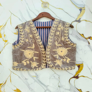 Ornate Suzani Velvet <b>Waistcoat</b> with Floral Embroidery Sleeveless Bohemian Jacket Vintage Inspired Layering Vest - Product Image 1