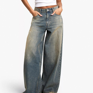 Pantalones Vaqueros de Moda para Mujer, de Alta Calidad, OEM, Nuevos Modelos, Pantalones Vaqueros Holgados de Cintura Alta para Mujer, Pantalones Vaqueros Extra Grandes - Product Image 6
