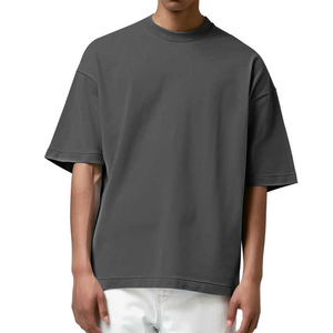 T-shirt homme surdimensionné bleu uni à manches courtes et col rond, 100 % coton jersey tricoté, coupe décontractée, longueur standard, coton épais - Product Image 5