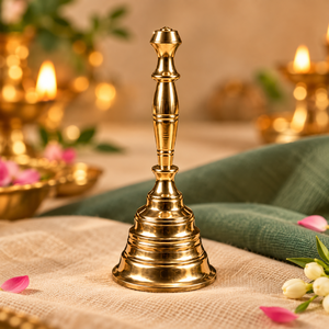 Brass Gold-Plated Pooja <b>Bell</b> | Hindu Temple <b>Bell</b> | Religious Hand <b>Bell</b> | Indian Pooja Accessories | Temple Home Prayer <b>Bell</b> - Product Image 4