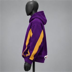 เสื้อฮู้ดสีม่วงทองแบบ OEM ขายส่ง ทรงปกติสำหรับผู้ชาย ระบายอากาศได้ดี ผ้าฟลีซ สวมใส่สบายในฤดูใบไม้ร่วง ดีไซน์แบบถัก - Product Image 4