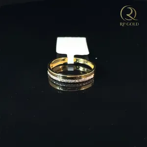Stylish <b>gold</b> band <b>ring</b> with diamond row elegant minimalist design for women modern everyday jewelry timeless fashion <b>ring</b> - Product Image 1