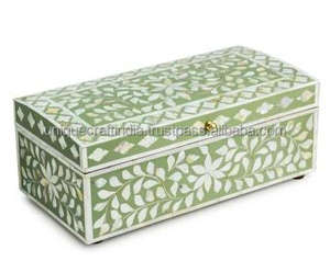 Venta superior de caja de nácar hecha a mano de La India, joyero con incrustaciones de fregona rectangular para accesorios y decoración - Product Image 6