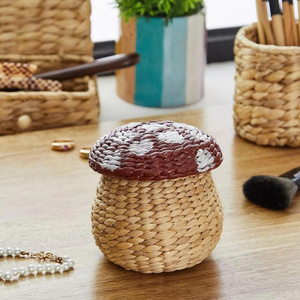 Natural Rattan <b>Storage</b> <b>Basket</b> With Lid White And Beige Nordic Style Round Shape For Sundries Organization Eco-Friendly Handwoven - Product Image 4