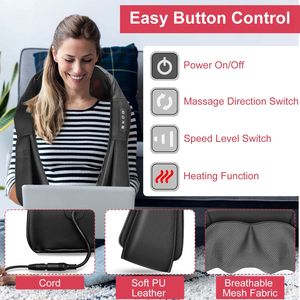 Cuscino Massaggiante Elettrico 3D Shiatsu per Collo e Schiena con Luce Infrarossa Riscaldante, 3 Livelli di Intensità, Massaggio Profondo per Rilassamento delle Spalle - Product Image 4