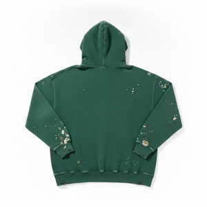 Sweat à capuche pour homme 100% Coton, en molleton bouclé français, noir délavé soleil, coupe oversize, avec ceinture, effet délavé à l'acide, design perforé, uni, coupe courte sur mesure - Product Image 3
