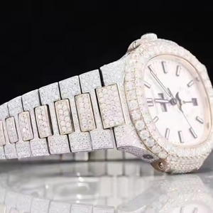 Trendy 18mm Antique Hip Hop Style Two Tone Yellow <b>White</b> Moissanite Diamond Stainless Steel <b>Watch</b> Business Fashion Quartz Glass - Product Image 2