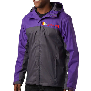 Veste Softshell Homme Imperméable et Légère à Capuche Zippée, Coupe-Vent, Color Block Violet et Gris, Idéale pour le Sport et la Randonnée, Vêtement d'Extérieur Élégant - Product Image 1