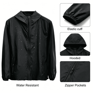 Heathered Texture Men <b>Waterproof</b> Fleece <b>Jacket</b> Melange Cotton Shell Hooded Elegant Performance Athletic Club Outerwear Spring - Product Image 3