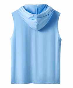 Men <b>Sleeveless</b> Hooded Vest Solid Light Blue Casual Summer Wear Regular Fit Pocket Design Modern Athletic Men <b>Sleeveless</b> <b>Hoodies</b> - Product Image 2