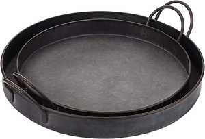 Bandeja de Servicio Redonda de Hierro Galvanizado Rústico con Asas para Mesa de Centro, Almacenamiento y Decoración del Hogar - Product Image 4