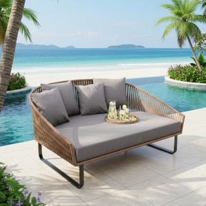 Canapé d'extérieur personnalisé moderne en teck imperméable, idéal pour patio, salle à manger, chambre ou hôtel, fabriqué en Indonésie - Product Image 1