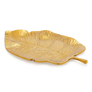 Meilleure vente : Plateau en aluminium doré en forme de feuille, 30x16x3 cm, pour la décoration intérieure, à un prix imbattable - Product Image 1