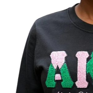 เสื้อสเวตเชิ้ตคอกลมสีดำลายบล็อกเชนิลล์ ผ้าฟลีซพรีเมียม แขนยาว สไตล์ลำลอง สำหรับผู้หญิง ลายกรีกโซโรริตี้ - Product Image 6