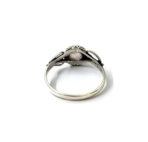 Elegant Solid 925 Silver <b>Dainty</b> <b>Ring</b> Bezel Set Round Rose Quartz Cabochon Band Jewelry For Women Every Occasion Wear - Product Image 4