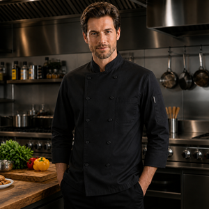 Wholesale Regular Fit Chef Uniform Long Sleeve Breathable Polyester Cotton <b>Kitchen</b> Jacket for Hotel & Restaurant - Product Image 1