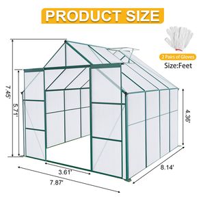 Serre en polycarbonate 8x8 pieds à double porte, base surélevée en aluminium robuste, pour jardins extérieurs - Product Image 2