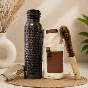 Hammered Copper Water <b>Bottle</b> <b>Brush</b> And Pouch Set Eco-friendly Portable Multi-Use Home Use with Coaster Lids - Product Image 6