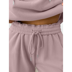 Conjunto de Sudadera Oversize Lisa para Mujer y Pantalones de Chándal de Pierna Ancha de Algodón Afelpado, Estilo Urbano, Proveedor Mayorista - Product Image 6