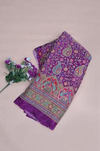 ผ้าเครปสีม่วงเข้มลายดอกไม้พิมพ์ลายเพสลีย์แบบชาติพันธุ์พร้อมขอบตกแต่งอย่างสวยงามสำหรับทำชุดคุर्ติ - Product Image 6