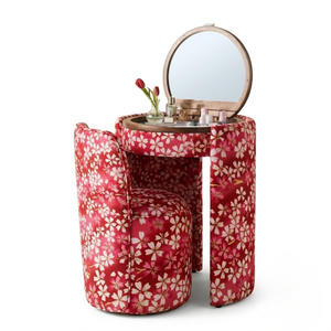 New Design Pink Upholstered Flower Luxury Vanity Table with <b>Mirror</b> Stool and Solid Oak for Bedroom Wholesale - Product Image 1