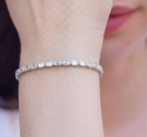 Bracelet chaîne et maillons en argent sterling, or rose, élégant, avec diamant taille émeraude, bijoux de luxe étincelants pour femme, cadeau pour mariage ou fête - Product Image 3