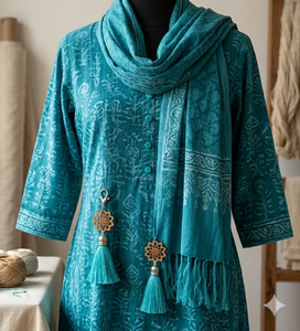 Wooden Mandala <b>Key</b> <b>Tassel</b> With Turquoise Fringe Decorative Keychain - Product Image 5
