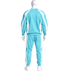 Ensemble de survêtement unisexe bleu aqua avec sweat-shirt à capuche et pantalon de jogging, bande latérale contrastante, tenue de sport décontractée et active - Product Image 2