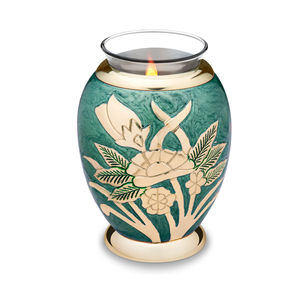 Urna Funeraria de Metal Azul con Mariposa de Latón Marrón para Guardar Cenizas, Estilo Moderno - Product Image 4