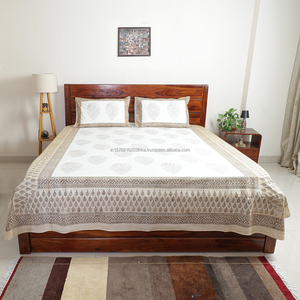 Juego de sábanas de algodón blanco con estampado paisley de arena y diseño Buta, impresas a mano, con fundas de almohada a juego, tamaño Queen 90 x 108 pulgadas, al por mayor - Product Image 6