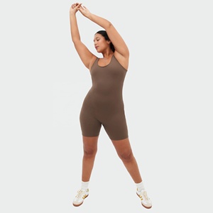 ชุดออกกำลังกายสีน้ำตาลไซส์พิเศษสำหรับผู้หญิงชุดหมีขาสั้นสำหรับขี่จักรยานโยคะแขนกุดระบายอากาศได้ดีน้ำหนักเบา - Product Image 1