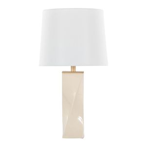 Lampada da tavolo Curvo in ceramica da 27 pollici, design contemporaneo quadrato con ceramica color crema, metallo dorato e lino bianco - Product Image 3