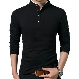 Camiseta de manga larga con cuello OEM y logotipo personalizado de alta calidad para venta al por mayor, precio barato para prendas de vestir, ropa informal tejida para hombres, 10 Uds. - Product Image 1