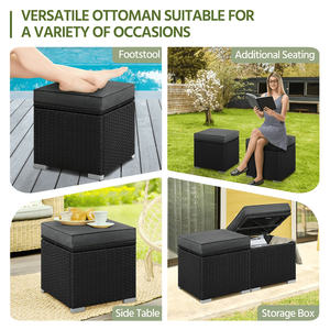 Set di 2 Pouf Contenitori da Esterno in Vimini con Cuscini - Product Image 5