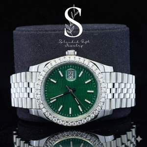 Montres en acier inoxydable avec cadran vert serties de diamants en moissanite de qualité VVS, mouvement automatique japonais ETA, type business - Product Image 1
