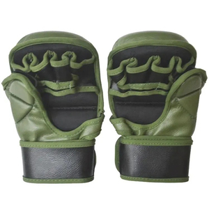 Gants de MMA de qualité supérieure en gros, demi-doigts, en cuir, à lacets, verts, pour entraînement d'arts martiaux, taille adulte unisexe - Product Image 4
