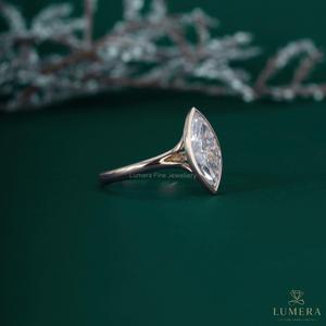 Anillo de Compromiso de Lujo con Diamante Cultivado en Laboratorio, Corte Marquesa, Engaste en Bisel, Oro 14K/18K, Solitario, Certificado IGI, Joyería Fina para Mujer - Product Image 3