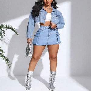 2026 Trending HSI Top Model Acid Wash Semi <b>Stretch</b> <b>Denim</b> <b>Skirts</b> With A Classic Cargo Belt Multi Pockets Fancy Style Front - Product Image 5