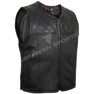 Chaleco de Cuero Negro Sólido para Motociclistas, Transpirable, Resistente al Viento, con Logotipo Personalizado, Estilo Casual, Tallas Grandes - Product Image 1