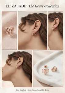 Pendientes de Corazón con Diamantes en Oro Rosa para Mujer, Románticos, Chapados en Oro de 9K, Oro Sólido - Product Image 2