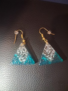 Handmade Resin <b>Triangle</b> Earrings Blue Silver Gradient Fashion Jewelry Gold Hook Dangle Earrings - Product Image 6
